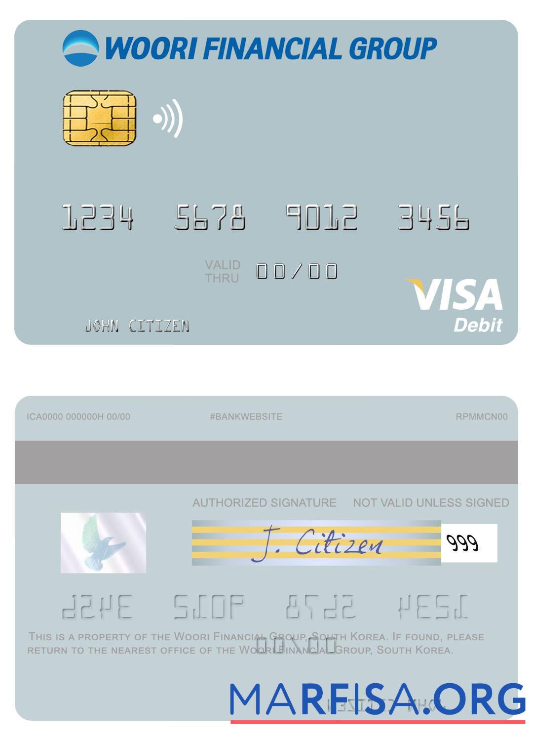 Realistic South Korea Woori Financial Group visa debit card download for verification